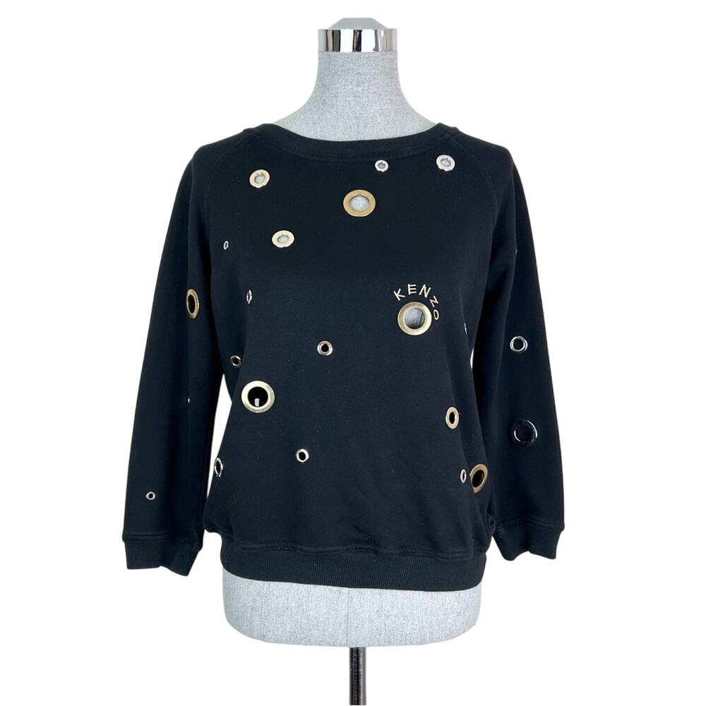 Kenzo Sweatshirt Women's Medium Black Eyelet Grommet Circular Accents Rare